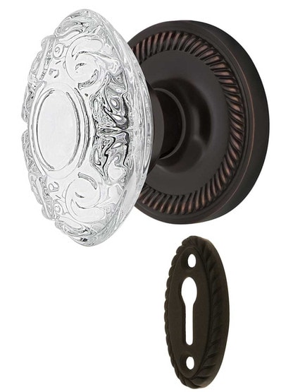 Rope Rosette Mortise-Lock Set with Victorian Crystal-Glass Knobs in Timeless Bronze.